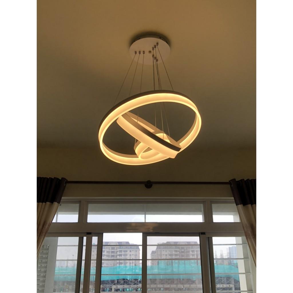 Đèn thả trần 3 vòng viền trắng bản dày led 3 chế độ ánh sáng