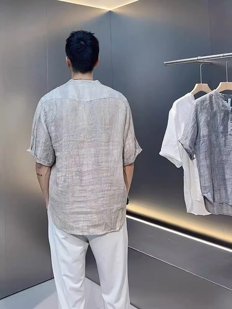 Áo sơ mi đũi trơn ngắn tay nam phối cúc đơn giản tinh tế, thanh lịch