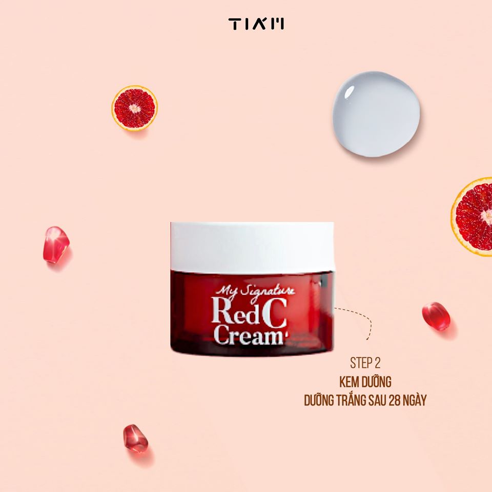 Mini Set dưỡng trắng da, làm mờ thâm, đều màu da TIAM My Signature Red C Toner 40ml+ Serum 12ml + Cream 15ml Tặng 1 mask dưỡng ẩm săn chắc da Foodaholic Vitamin E phù hợp cho làn da nhạy cảm, tiện lợi khi du lịch và thường xuyên công tác