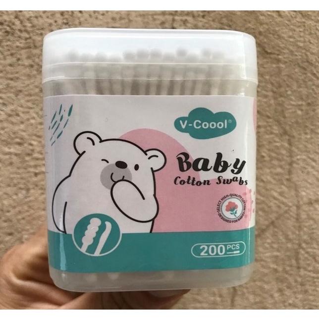 Tăm bông V-coool cho bé hộp 200 que cao cấp