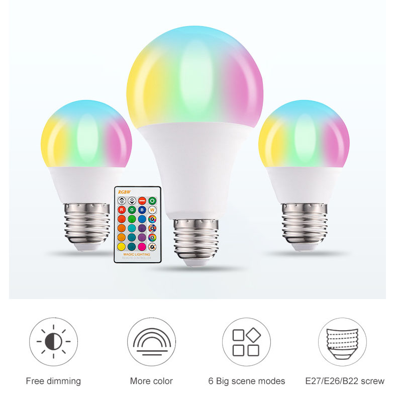 Bóng Đèn Led Bulb E27 Đổi Màu RGB Kèm Remote