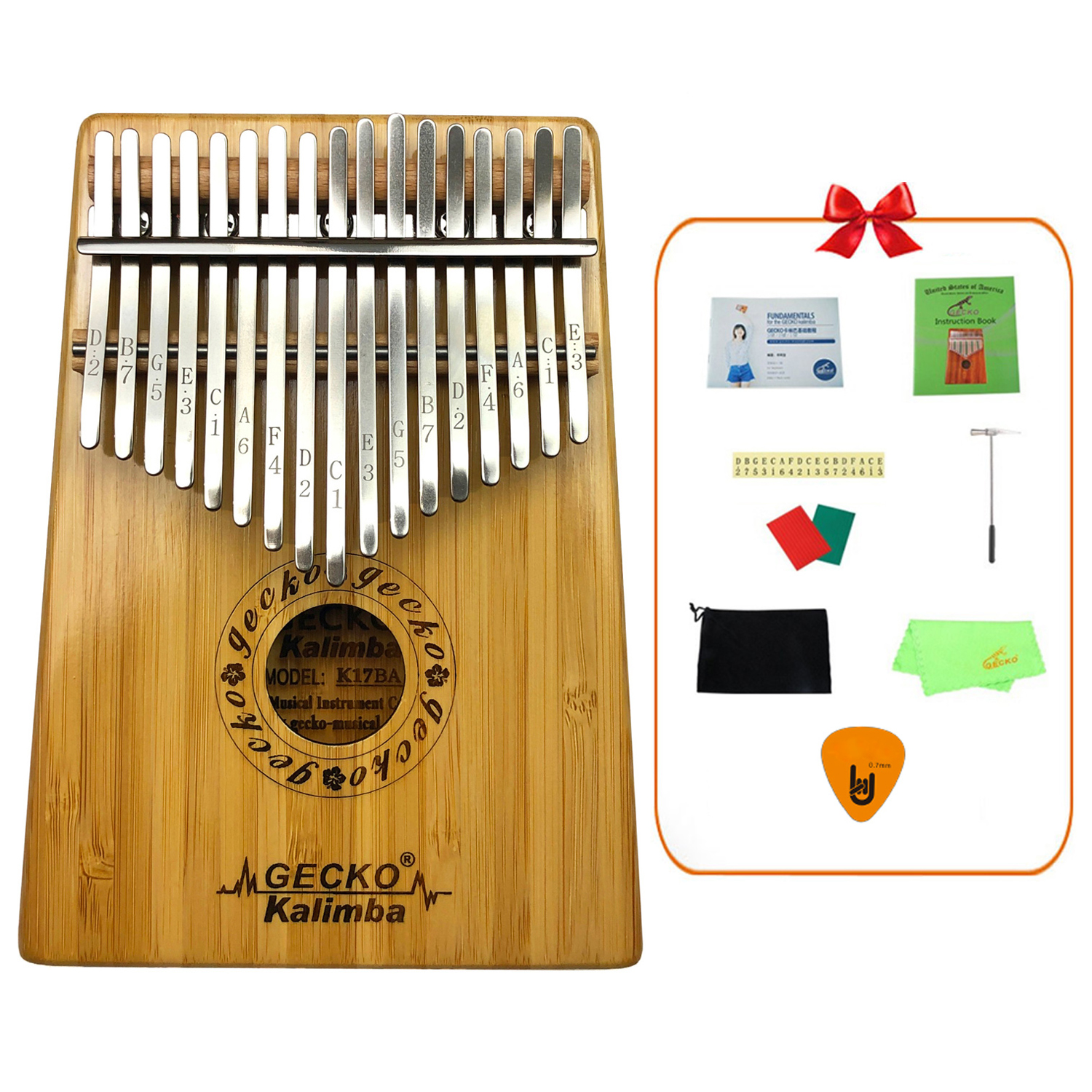 [Khắc Phím] Đàn Kalimba Gecko 17 Phím K17BA Tone C - Phân Phối Chính Hãng (Gỗ Trúc Mbira Thumb Finger Piano 17 Keys) - Kèm Móng Gảy DreamMaker