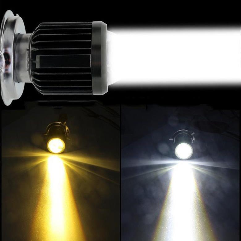 Bóng đèn pha bi cầu mini chân H4 siêu sáng , 2 chế độ vàng và trắng, dành cho wave, sirius, exciter, lead, sh.....