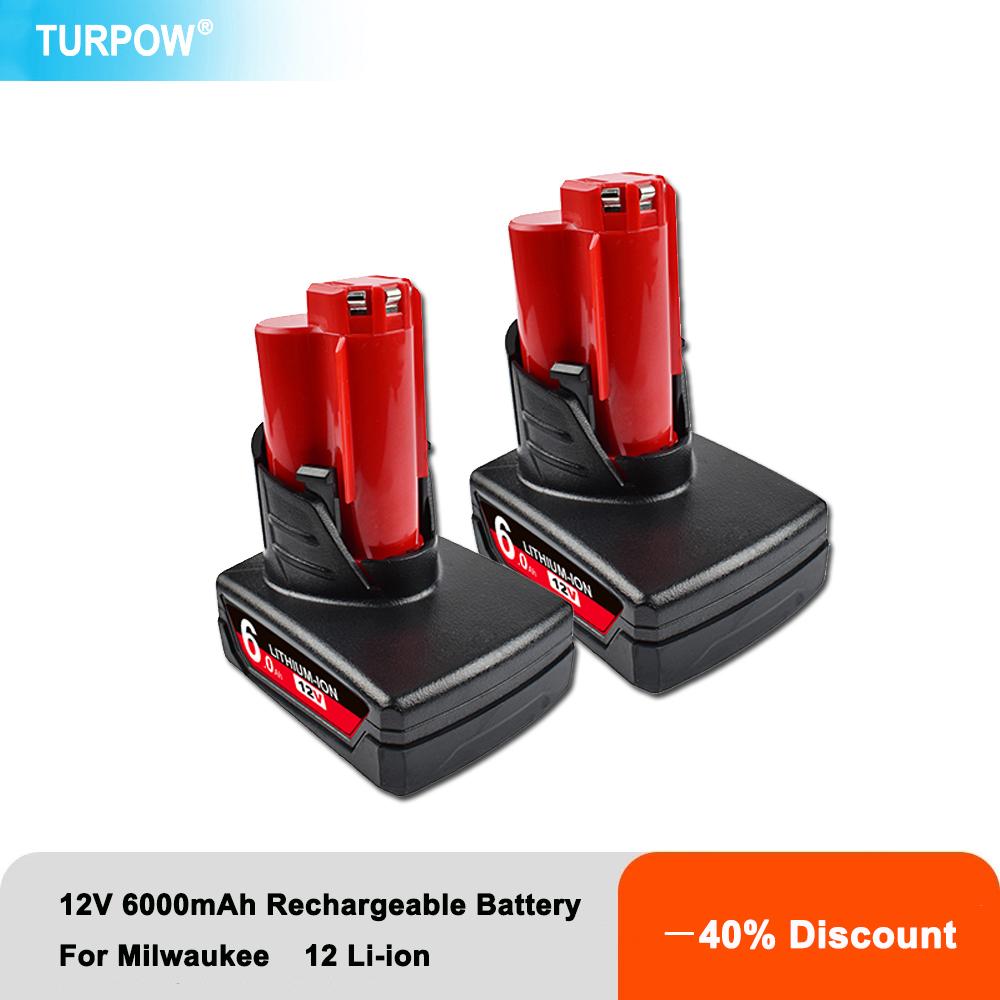 Pin Sạc Turpow 12V 6000mAh cho Dụng cụ không dây Milwaukee 12 XC 48-11-2402 48-11-2411 Pin 48-11-2401 MIL-12A-L Màu sắc: 1 chiếc 3000mAh
