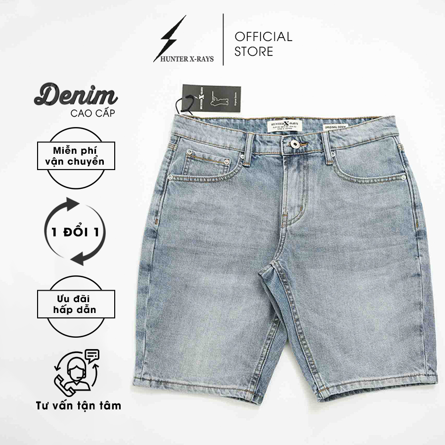 Quần Short Jeans Nam Cao Cấp HUNTER X-RAYS  Form Slimfit Thun Nhẹ Màu Xanh Nhạt S40