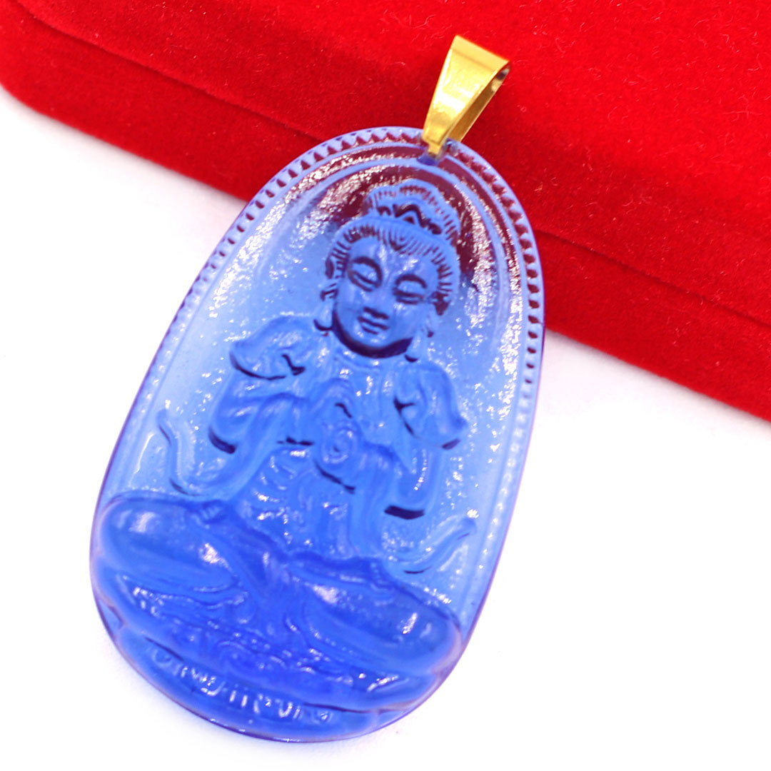 Mặt Dây Chuyền Phật Đại Nhật Như Lai Đá Pha Lê Xanh Dương Size Nhỏ 3.6cm & Size Lớn 5cm - Tặng Kèm Móc Inox - Phong Thủy 868 - May Mắn - Bình An