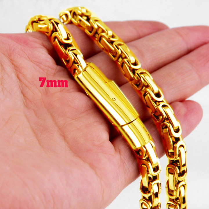 Dây chuyền nam cao cấp inox kiểu ziczac vuông 7mm khóa vip màu vàng sáng đẹp vô cùng sang trọng và đẳng cấp