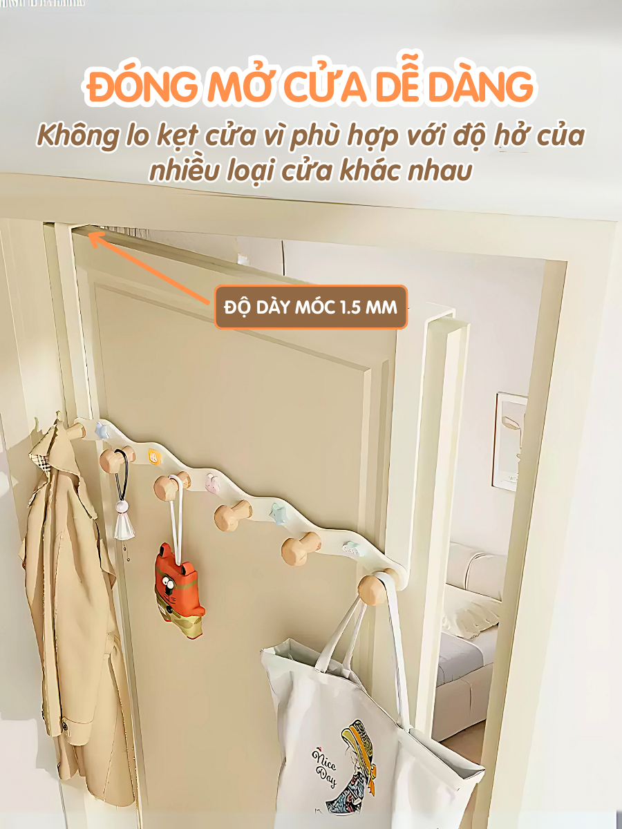 Móc treo cửa Dola Home móc cửa thông minh kim loại sơn cao cấp để túi xách, quần áo, tai nghe không cần khoan tường