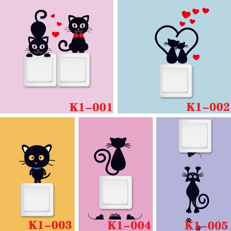 Miếng dán tường trang trí công tắc hình mèo dễ thương