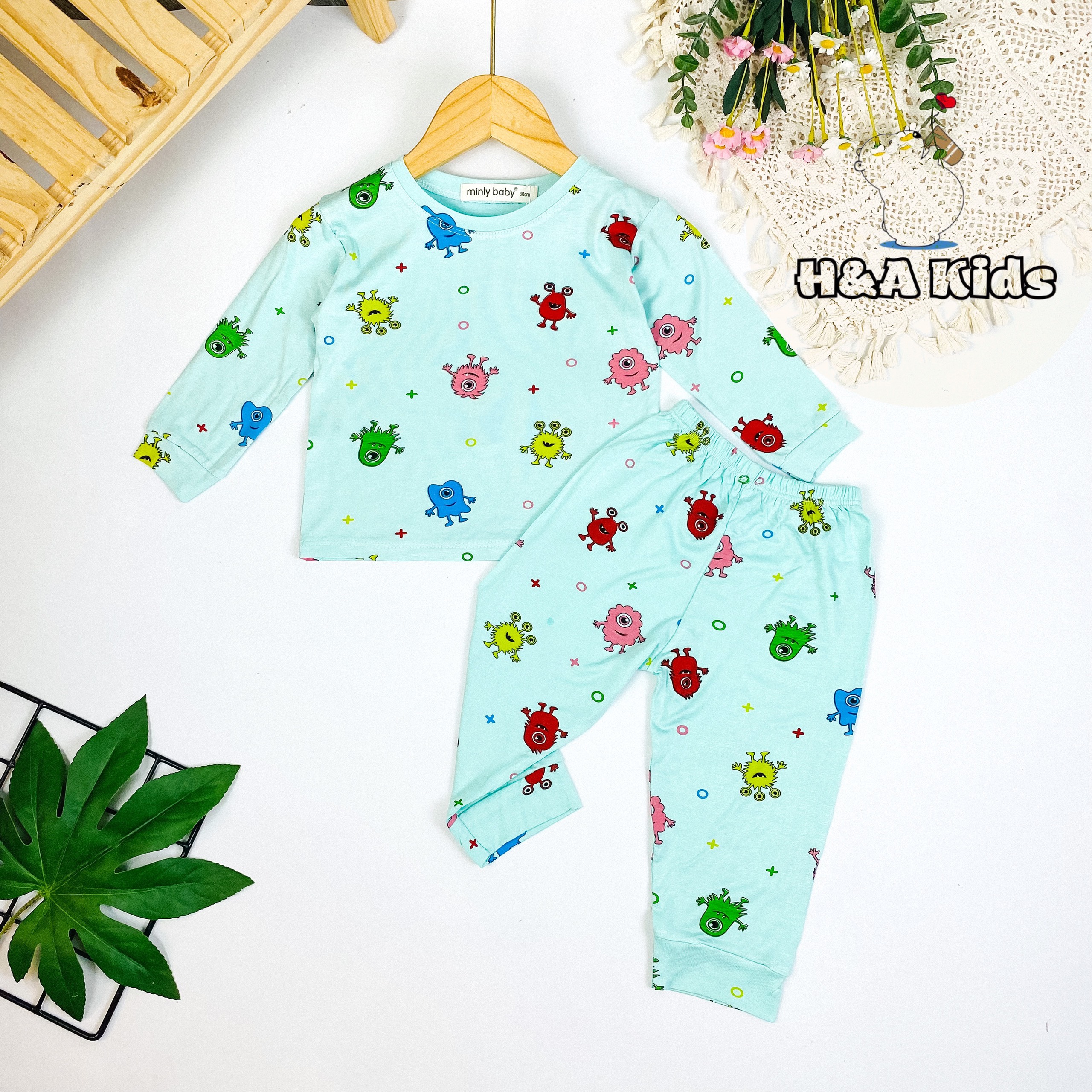 Bộ dài Minly cho bé cotton co dãn size 8-18 kg