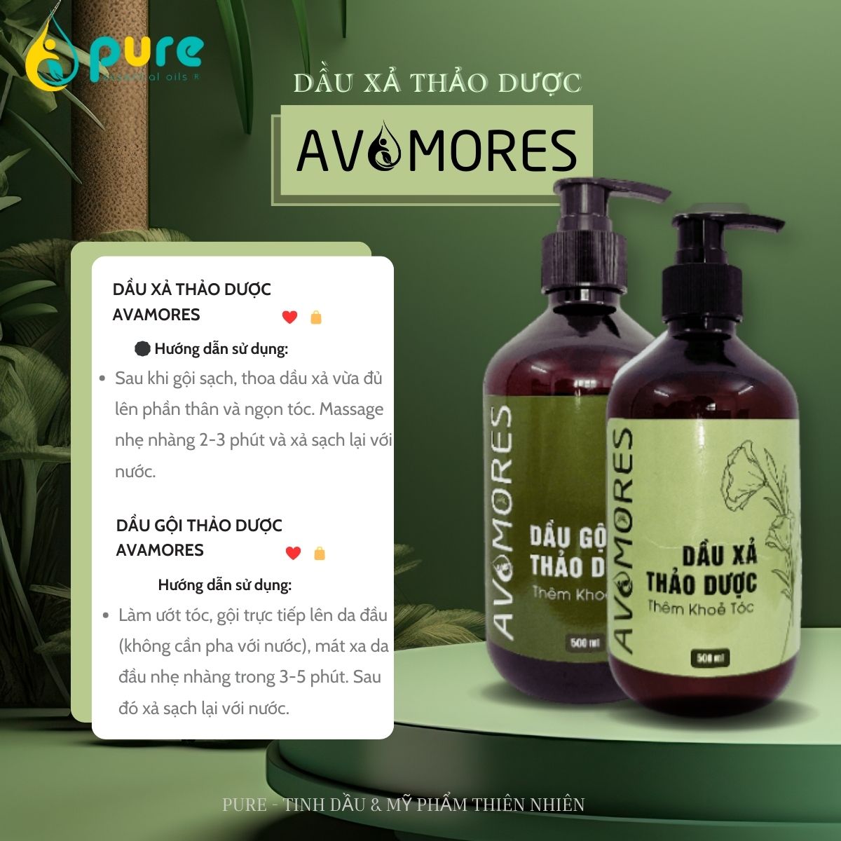Dầu xả thảo dược AVAMORES - Giúp tóc suôn mềm, Giữ màu tóc nhuộm, Nuôi dưỡng tóc từ gốc 500ml