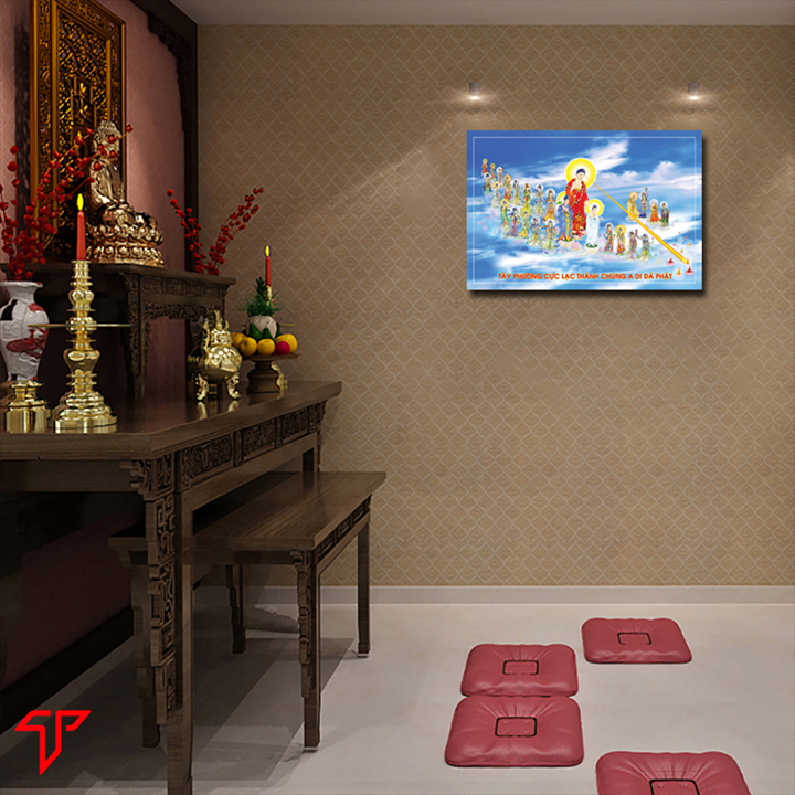 Tranh trang trí tường phòng thờ mẫu phật adida, thích ca mâu ni tiếp dẫn tây phương, Tranh Phật Giáo 2698