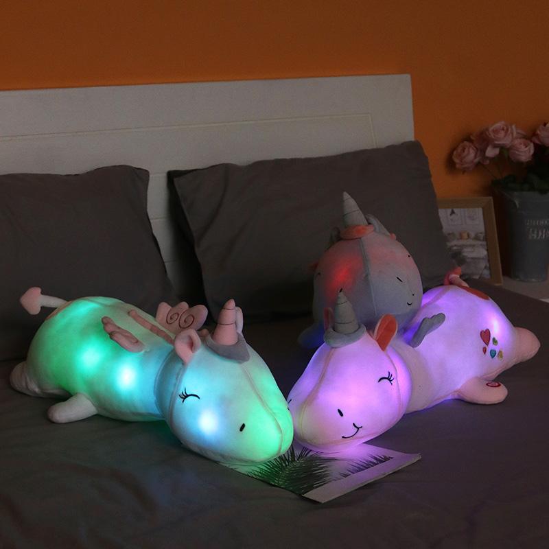 60CM Dễ Thương Phát Sáng Đèn LED Ánh Sáng Kỳ Lân Sang Trọng Đồ Chơi Đáng Yêu Dạ Quang Động Vật Kỳ Lân Gối Búp Bê Nhồi Bông Cho Bé Kids Xmas quà Tặng