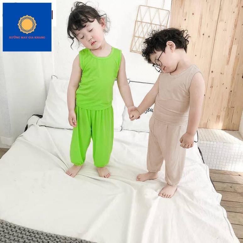 Đồ bộ quần áo thun bé trai, bé gái mặc cùng nhau, ba lỗ trơn, chất cotton mát mẻ - Quần áo trẻ em