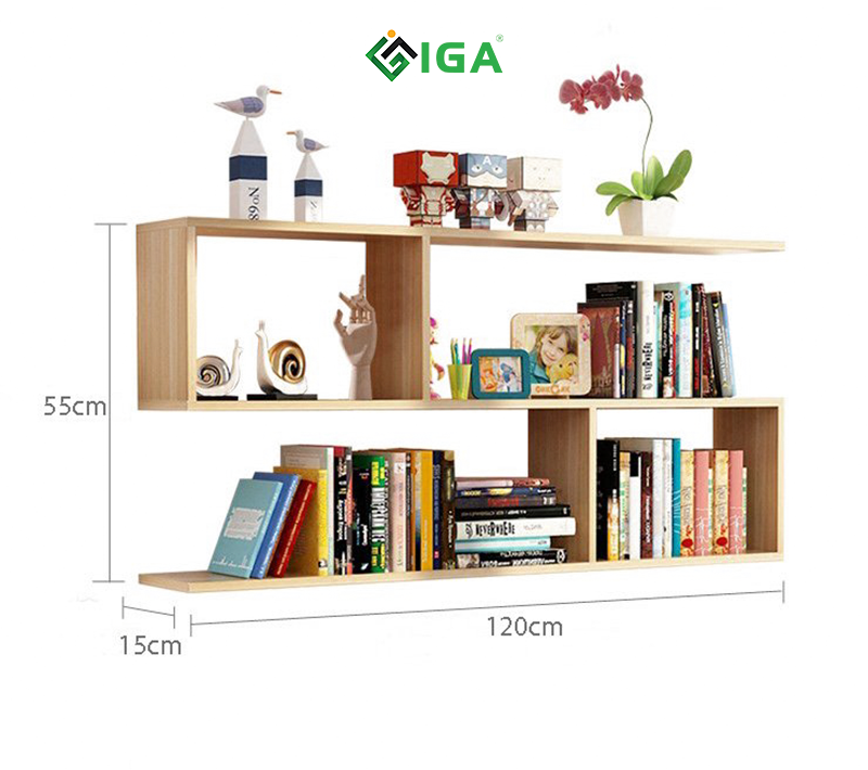 Kệ Sách Treo Tường Giá Sách Gỗ Treo Tường Thương Hiệu IGA - GP13