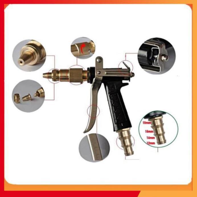 Bộ dây vòi xịt nước rửa xe, tưới cây . tăng áp 3 lần, loại 3m, 5m 206236 đầu đồng,đai,nối nhựa đen+ tặng mở chai