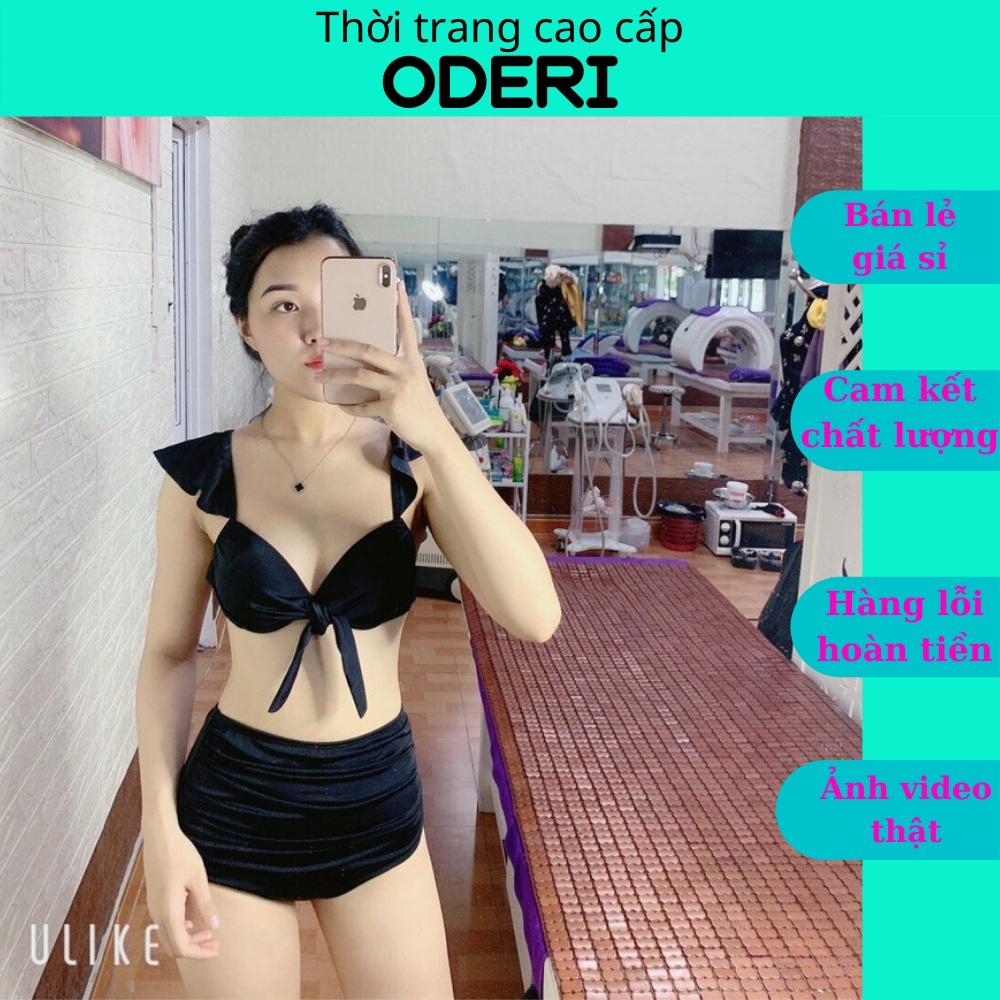 Bikini, Đồ Bơi Đi Biển Hai Mảnh Nơ ngực Cánh Tiên  Cạp Cao Đen ODERI HM-041