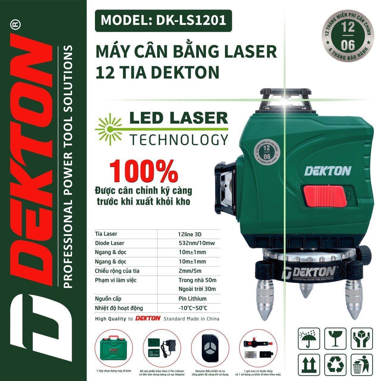 MÁY CÂN BẰNG LASER 12 TIA XANH 3D (REMOTE - 2 PIN 3.6AH) DK-LS1201 DEKTON - HÀNG CHÍNH HÃNG