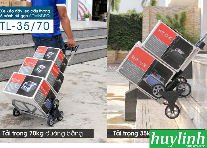 Xe kéo đẩy hàng leo cầu thang rút gọn Advindeq TL-35/70 - Tải trọng 35 - 70kg - Hàng chính hãng