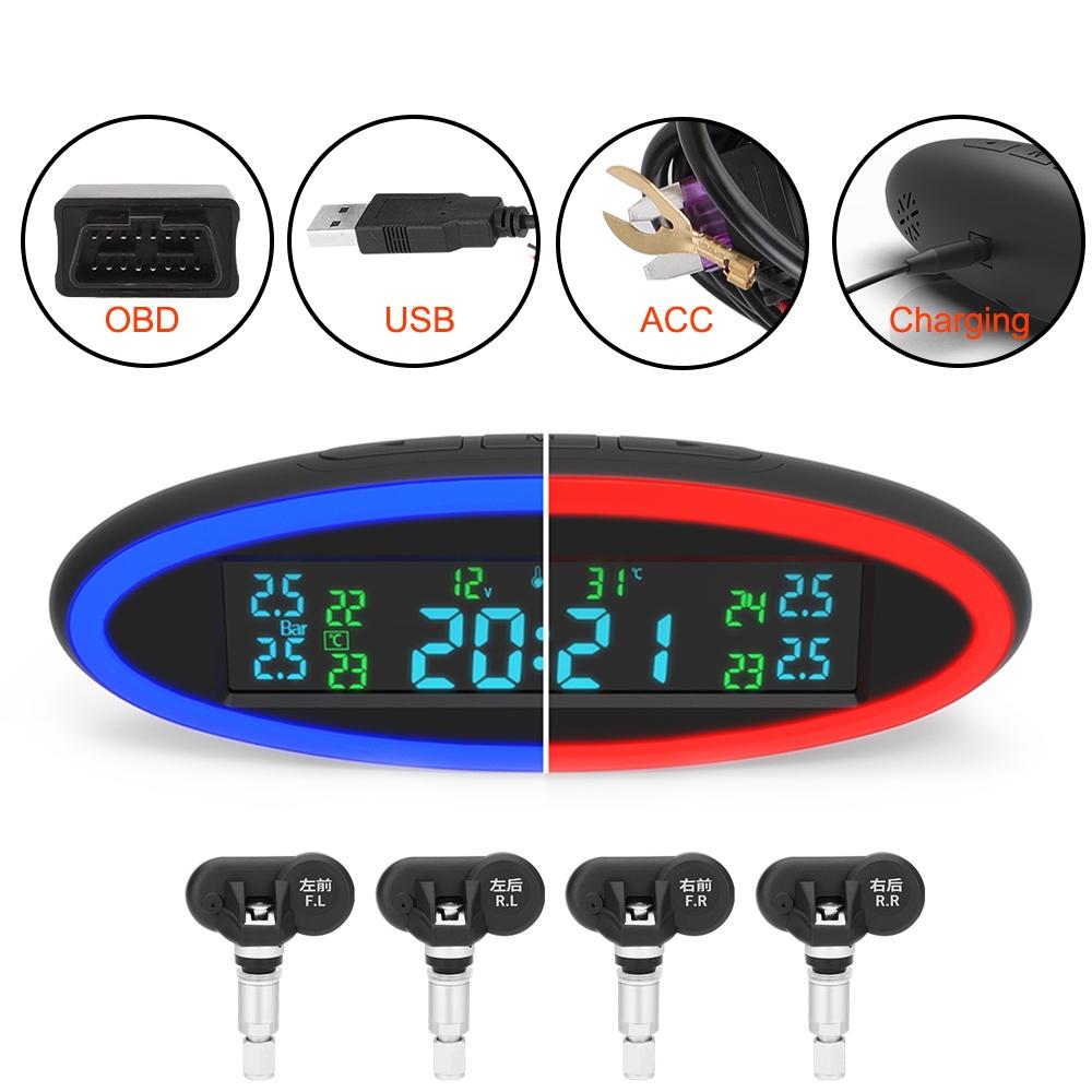 Bộ 4 cảm biến áp suất lốp xe hơi TPMS USB ACC OBD Mini có đèn LED
