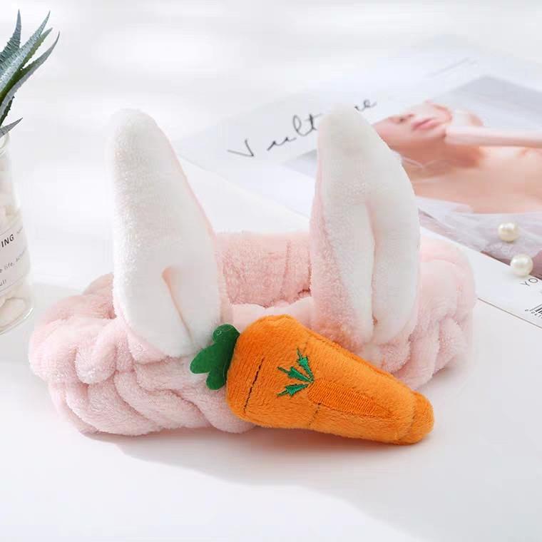Băng đô rửa mặt, băng đô cài tóc tai thỏ đính carot siêu dễ thương