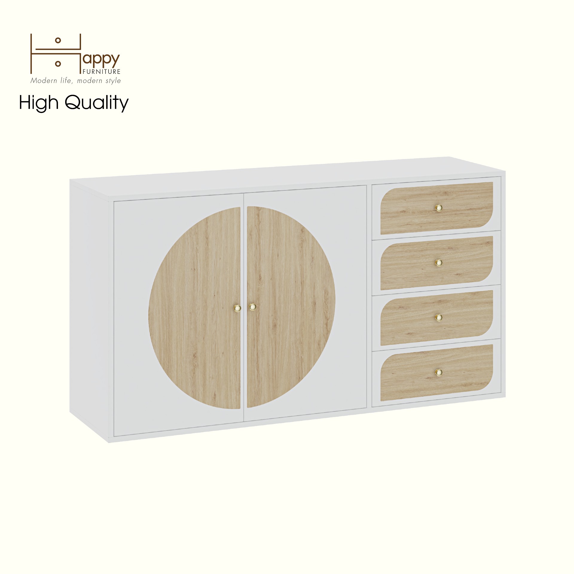 [Happy Home Furniture] BANA, Tủ lưu trữ 2 cửa mở - 4 ngăn kéo, 140cm x 40cm x 76cm ( DxRxC), TCM_126