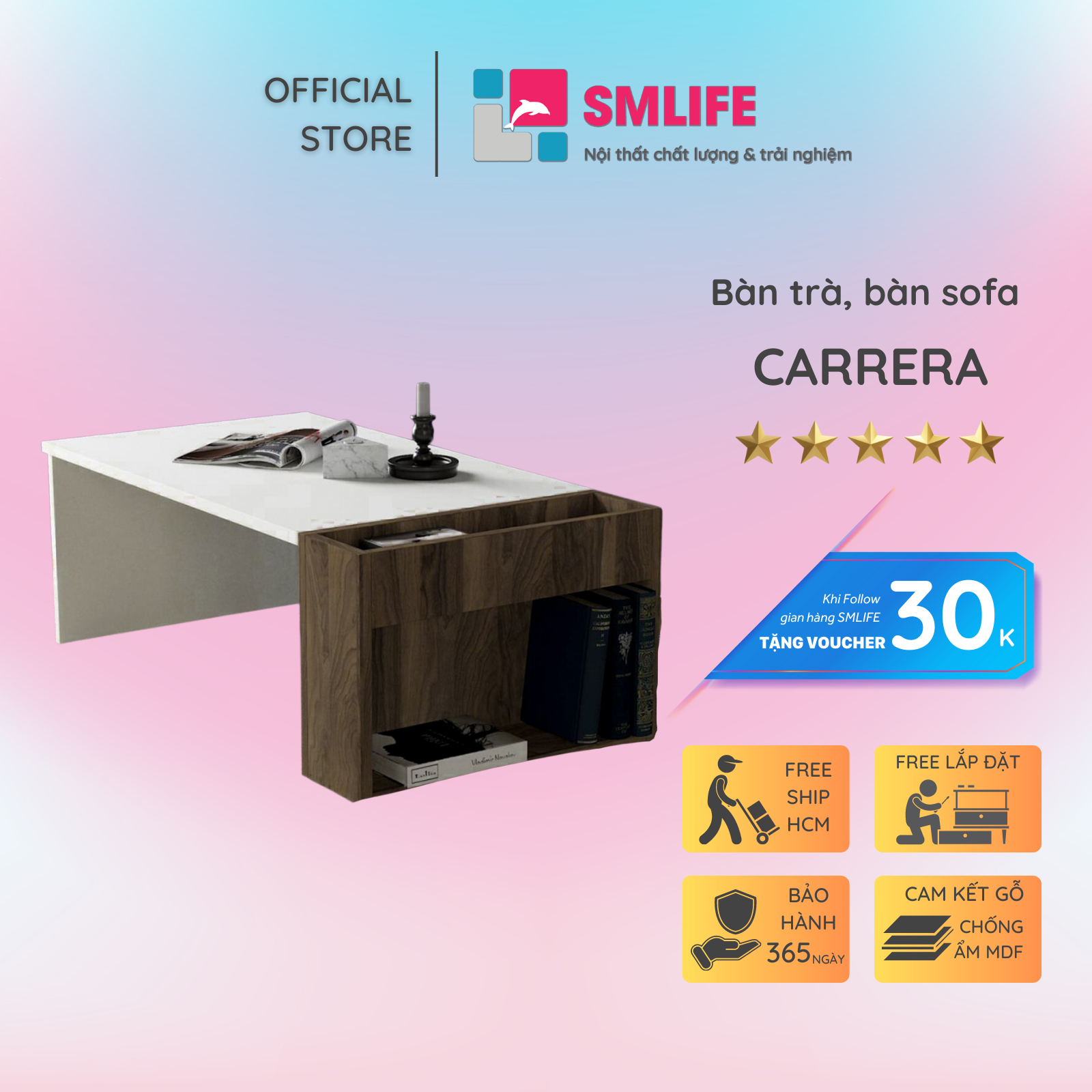 Bàn trà gỗ hiện đại SMLIFE Carrera  | Gỗ MDF dày 17mm chống ẩm | D95xR50xC35cm