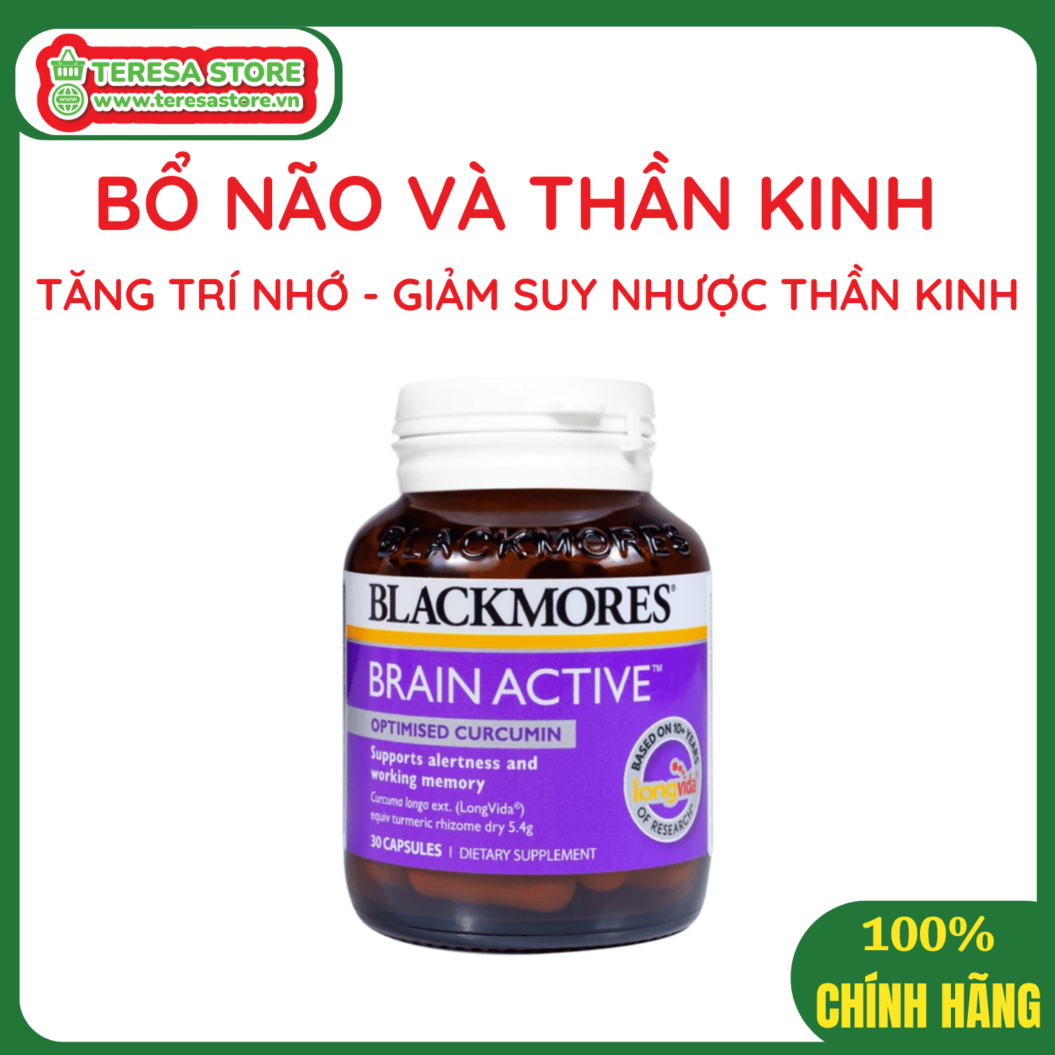 Viên Uống Bổ Não Hỗ Trợ Tăng Cường Trí Nhớ Blackmores Brain Active Hộp 30 viên