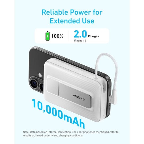 Sạc dự phòng từ tính Anker Zolo 10.000mAh 1 cổng USB-C (tích hợp sẵn cáp)+ Sạc không dây chuẩn Qi, Tối đa 30W- A1685 - Hàng Chính Hãng