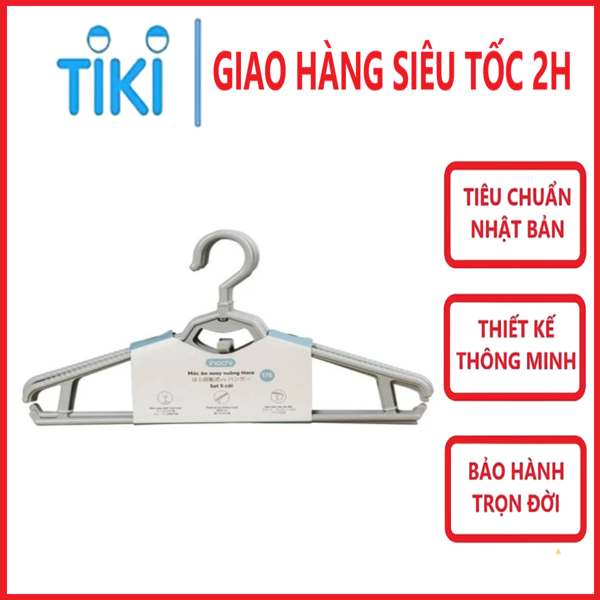 Set 5 chiếc móc áo xoay vuông Hara 175 hàng cao cấp - giao màu ngẫu nhiên