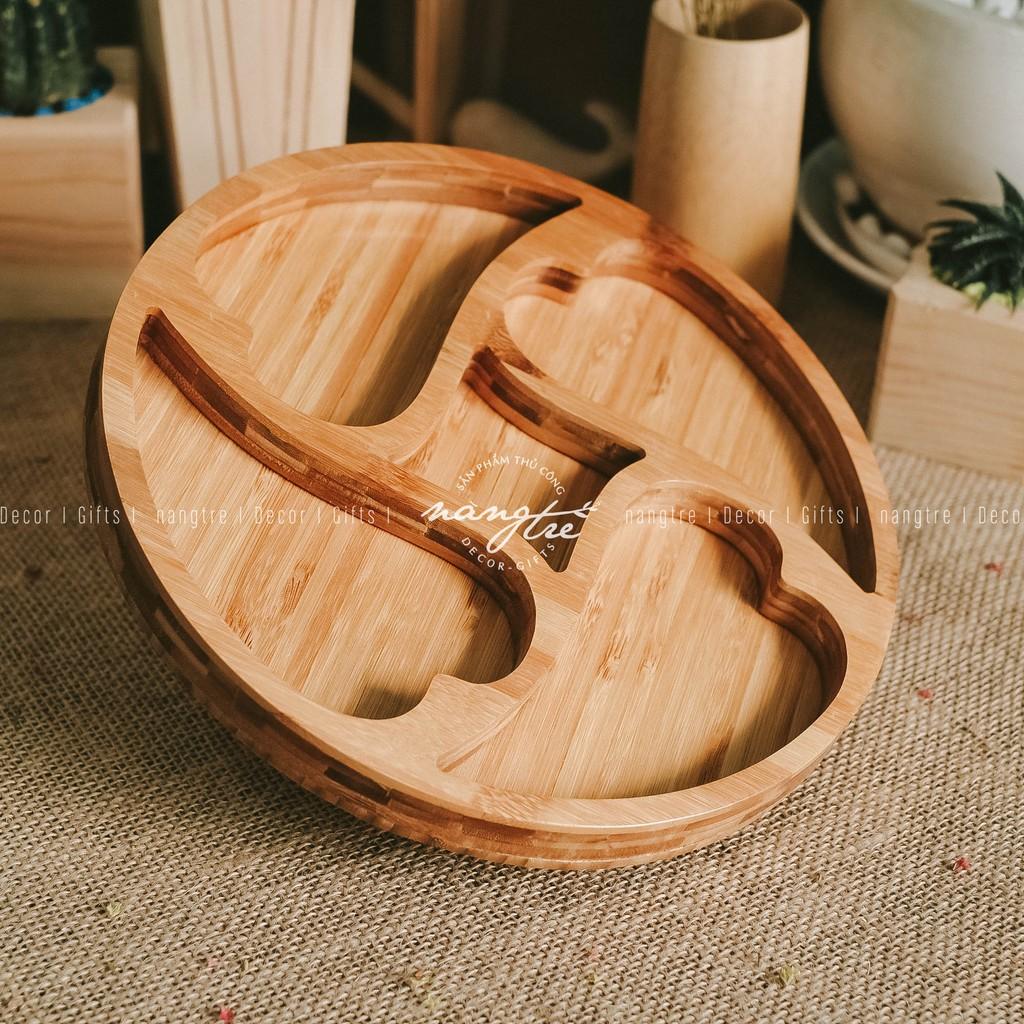 Khay gỗ tre tròn nhiểu ngăn - Trang trí - Đựng thức ăn (bamboo wooden tray)