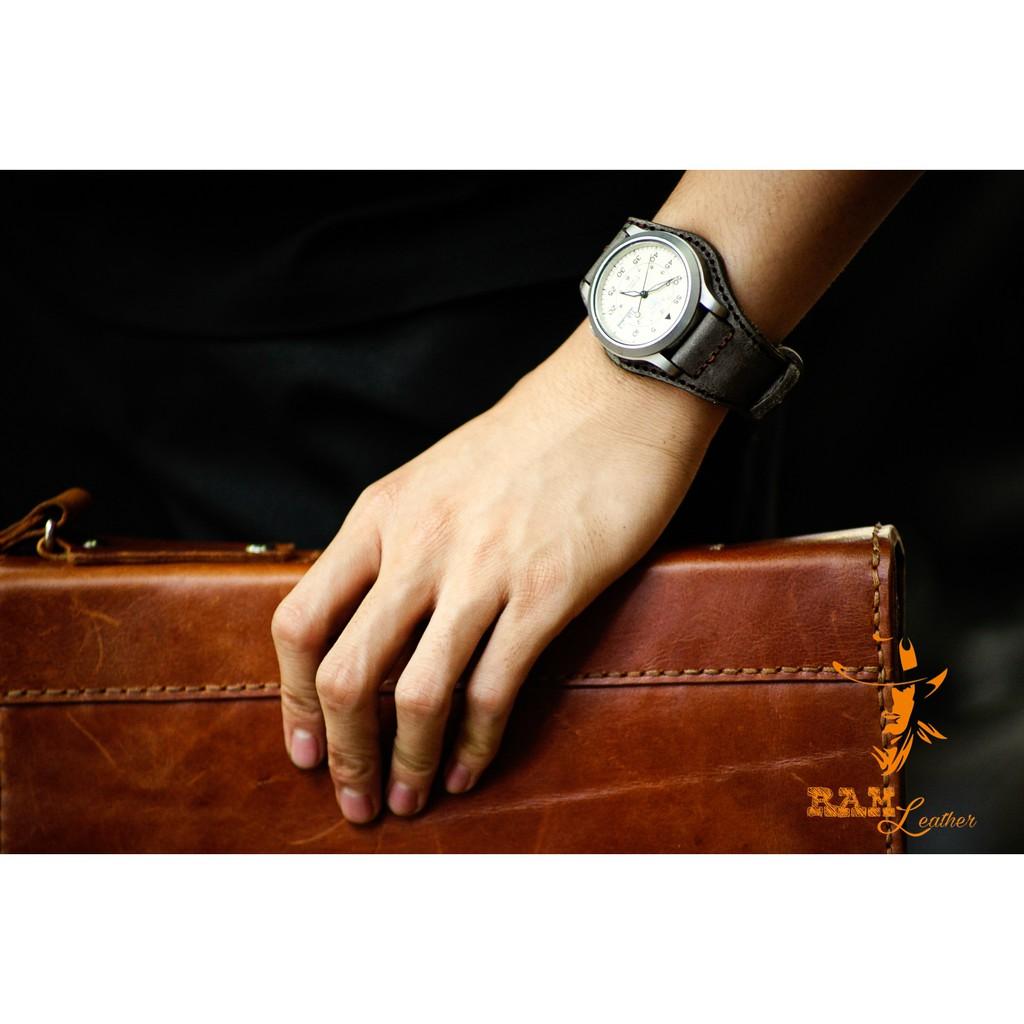 Dây đồng hồ Bundstrap BX da bò xám than quân đội Đức - CỰC PHẨM
