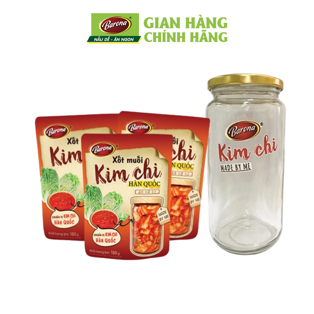 Xốt Muối Kim Chi Hàn Quốc Barona 180g, Combo 3 gói Tặng 1 Hũ Thủy Tinh Cao Cấp