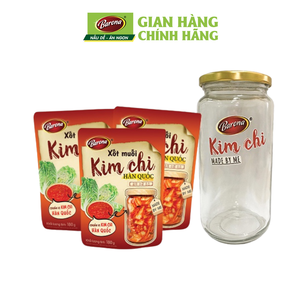 Xốt Muối Kim Chi Hàn Quốc Barona 180g, Combo 3 gói Tặng 1 Hũ Thủy Tinh Cao Cấp (1 lít)