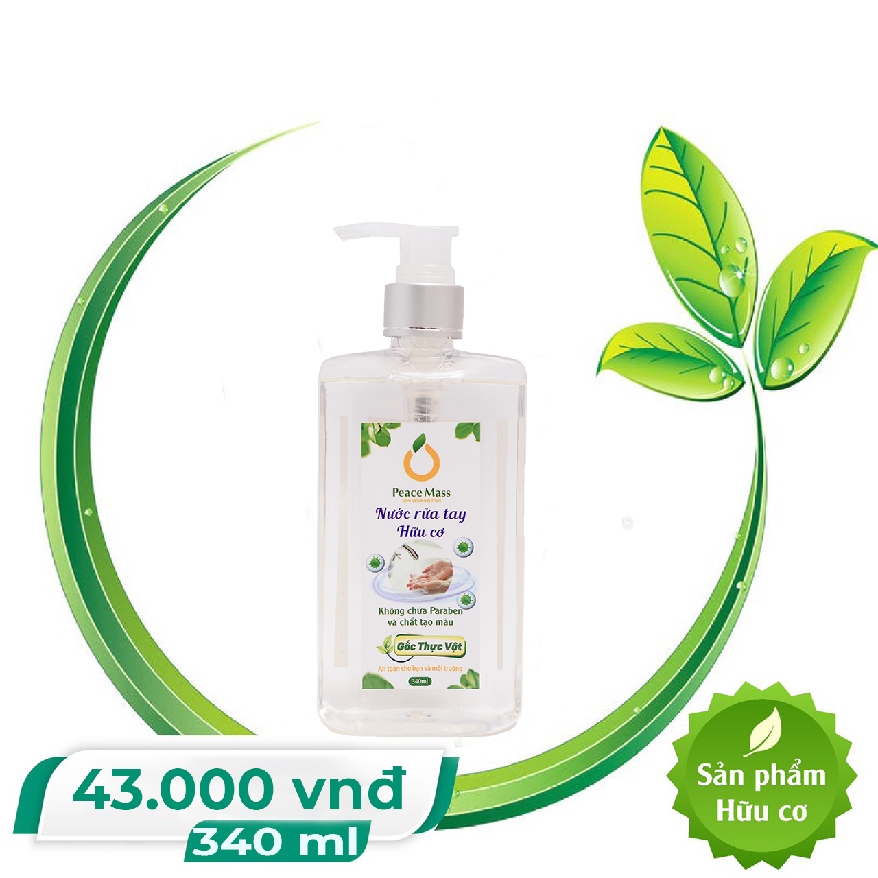 Nước Rửa Tay Gốc Thực Vật Peace Mass  Chai 340ml