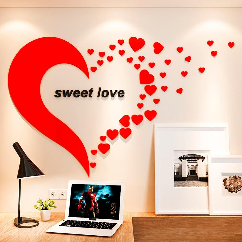 Tranh dán tường mica 3d decor khổ lớn trái tim sweet love lãng mạng trang trí phòng khách, phòng ngủ, phòng cưới