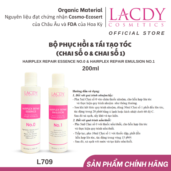Bộ sản phẩm phục hồi - tái tạo tóc hư tổn Lacdy (L706 L707) Chai số 0 200ml &amp; chai số 1 200ml