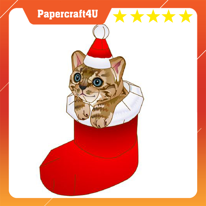 Mô hình giấy 3D Lễ hội Giáng Sinh Noel Merry Christmas - Siba Inu and Boots Cat