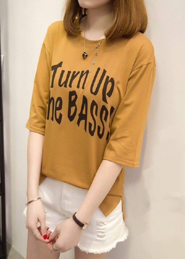 Áo Thun Nữ Turn Up Màu Vàng Đồng - AT32