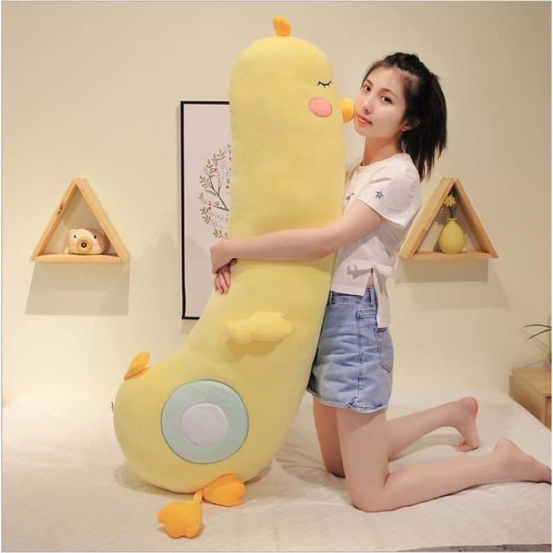 GẤU BÔNG GỐI ÔM GÀ VÀNG DÀI SIÊU CUTE, GẤU BÔNG CAO CẤP (Có Khoá Kéo