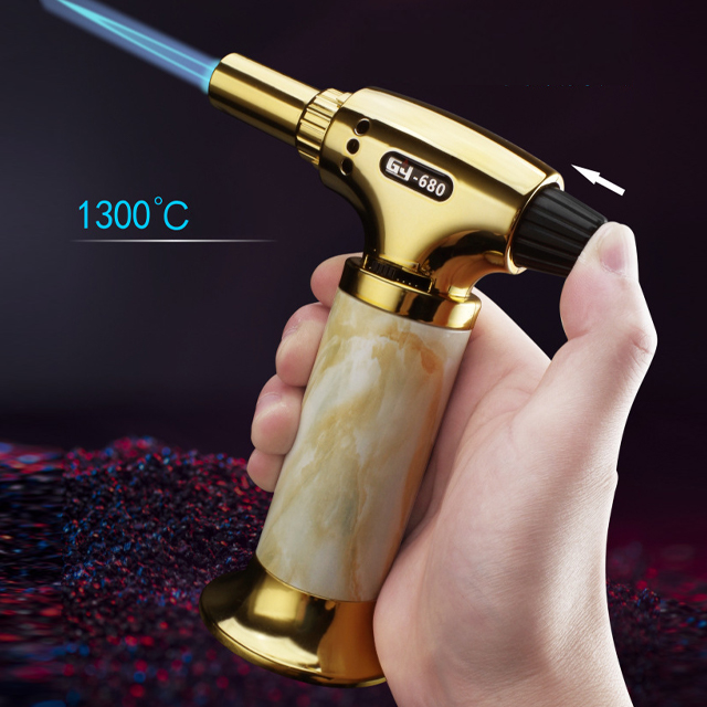 Vỏ Hột Quẹt Bật Lửa Khò Để Bàn 1 Tia GY680 Thân Ốp Ngọc Vân Loang Đẹp Độc Lạ - Dùng Gas Cao Cấp
