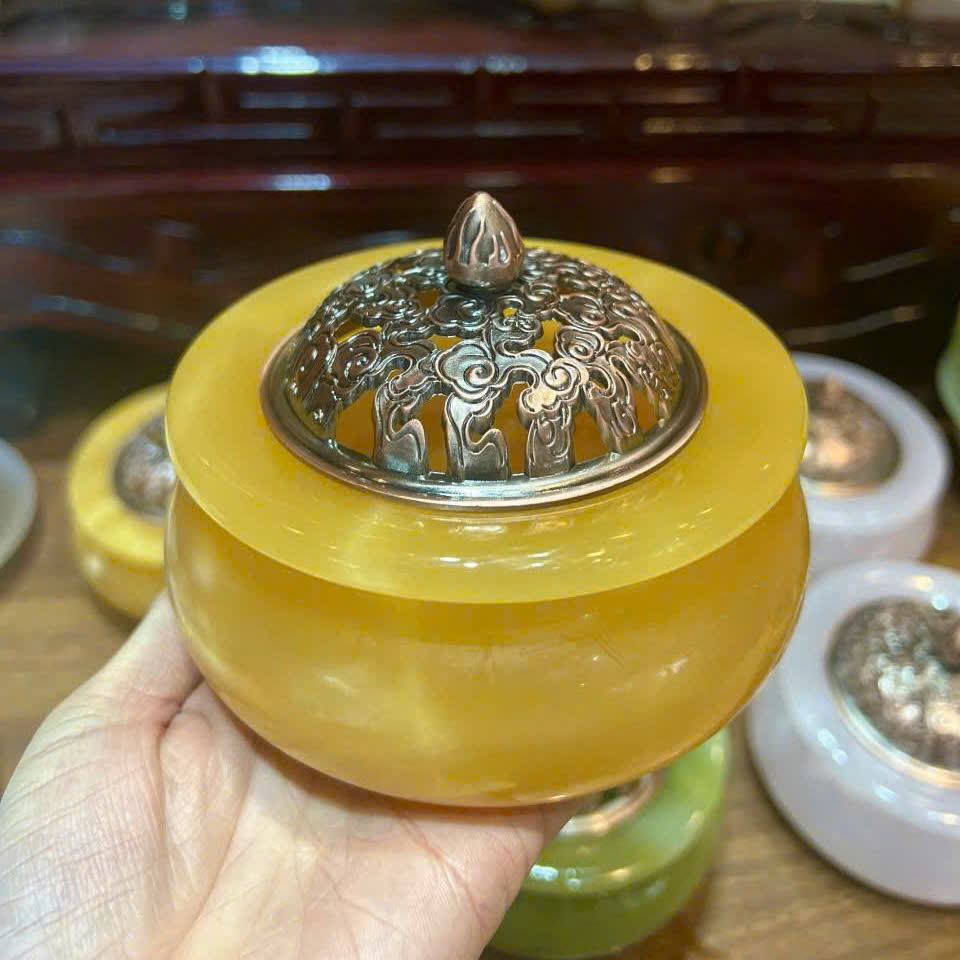 Lư Xông Trầm Đá Onyx – Lư Xông Ngọc Tự Nhiên – Trang Trí Thanh Nhã, Dùng Cho Nụ Trầm