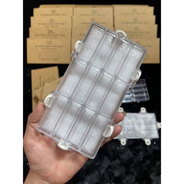 Hộp đựng bột 12 ô, khay đựng mika, khay đựng phụ kiện, có lót chống rơi đổ