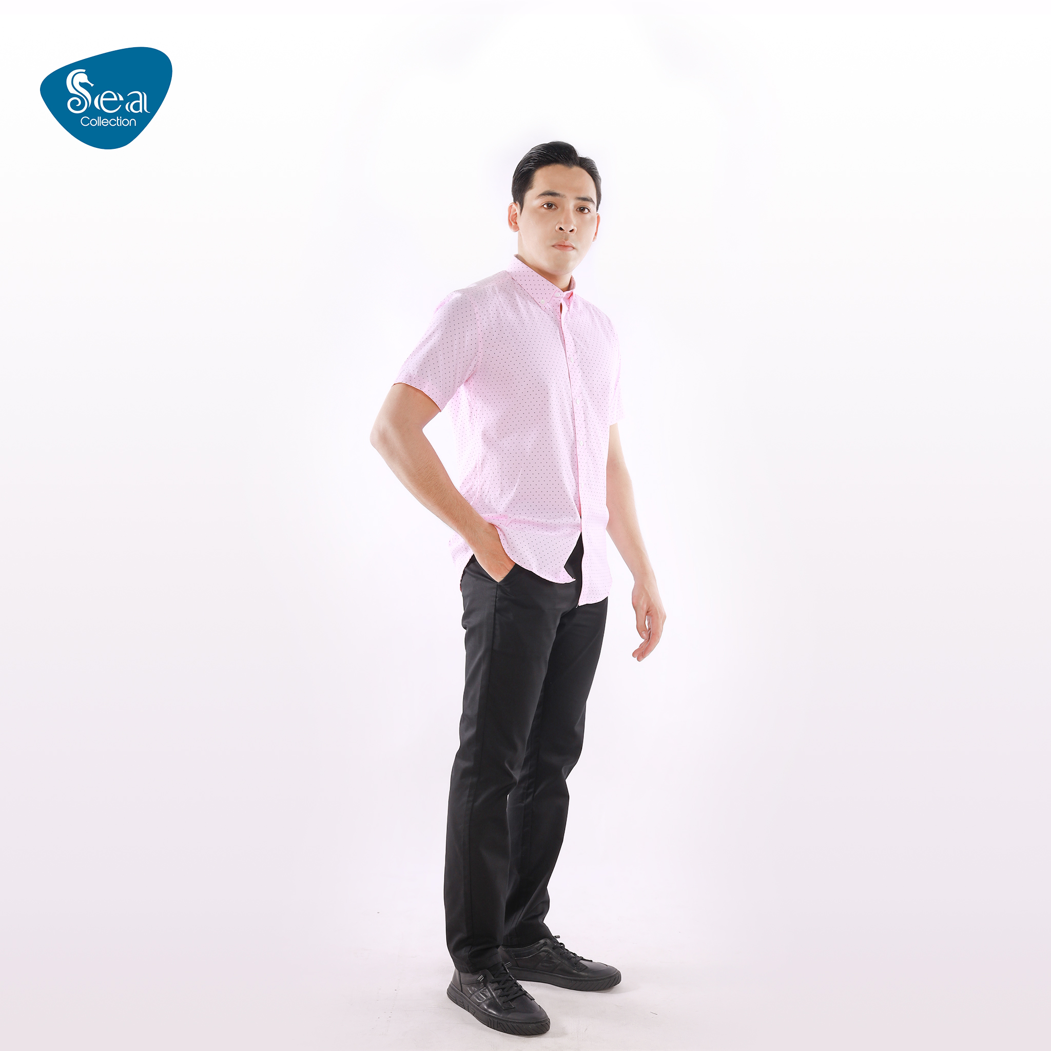 Áo sơ mi nam tay ngắn họa tiết chữ 11808