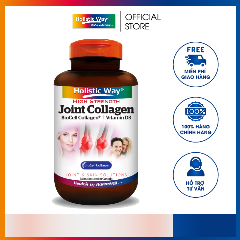 Viên Uống Collagen Hỗ Trợ Tăng Khả Năng Vận Động, hỗ trợ làm khỏe kết cấu da và tuần hoàn máu trên khuôn mặt dành cho Người Lớn Tuổi Holistic Way Joint Collagen (60 Viên)