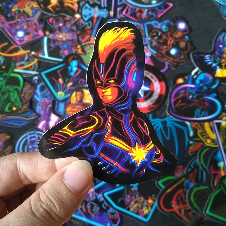 Bộ Sticker dán cao cấp chủ đề AVENGERS PHONG CÁCH ĐÈN NEON - Dùng dán Xe, dán mũ bảo hiểm, dán Laptop