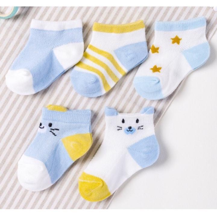 Tất đẹp cho con, set 5 đôi tất lưới Kid sock cực thoáng chân cho bé 0-2y