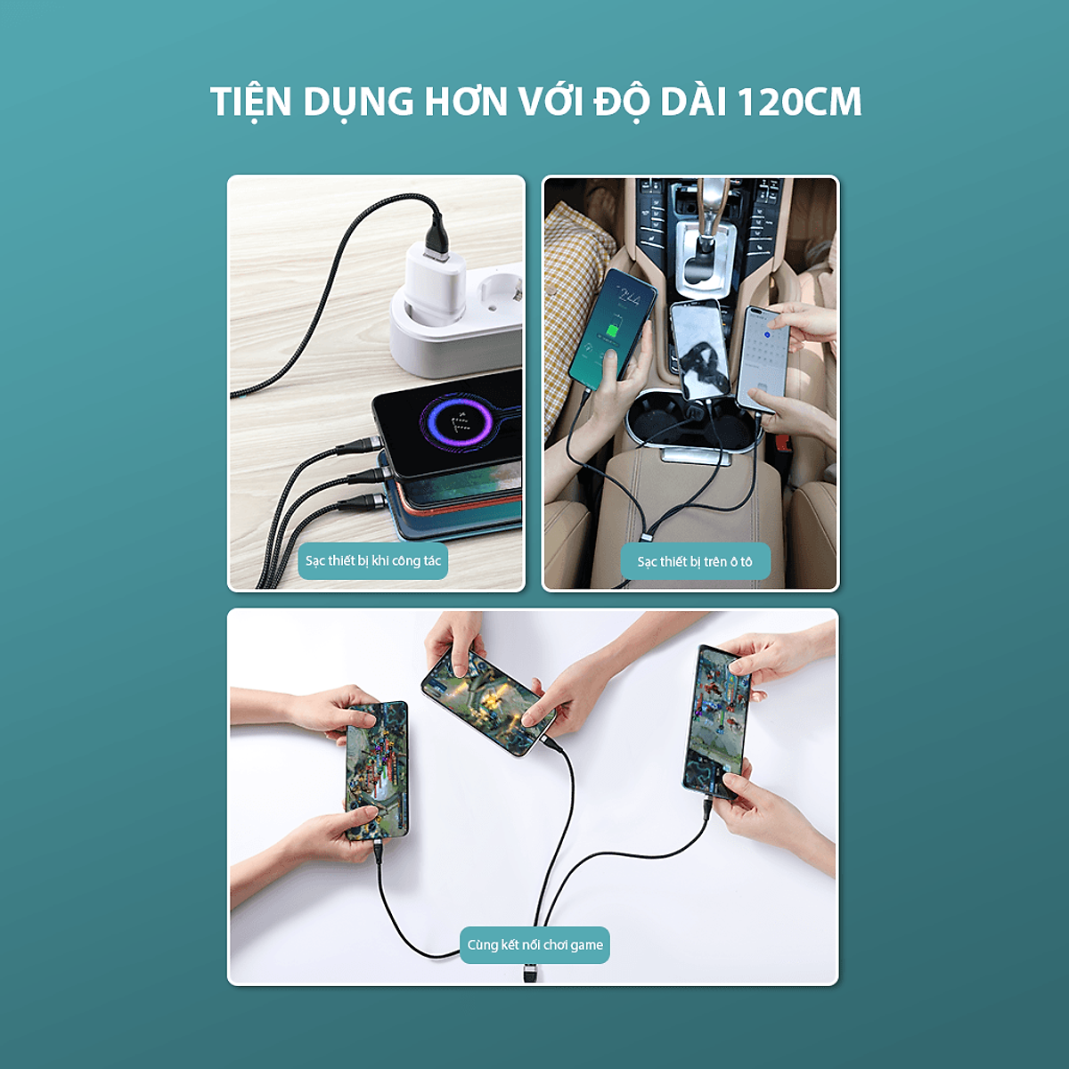 Cáp Sạc Nhanh Đa Năng Android/iOS 3 Trong 1 ROBOT RYT120 - Chất Liệu Dây Bện Dù Dài 1.2m - Hàng Chính Hãng Bảo Hành 12 Tháng