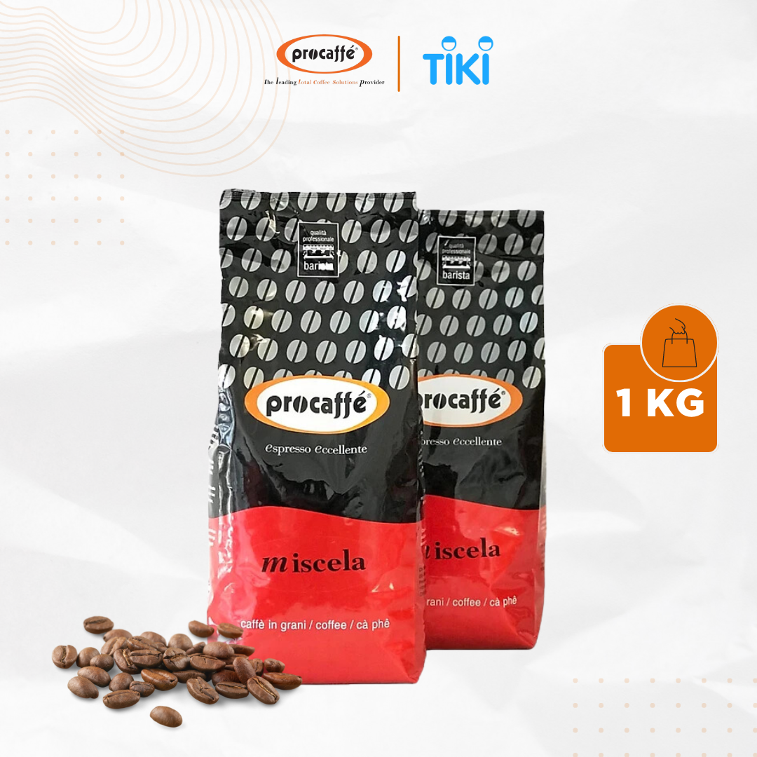 Cà phê hạt/bột pha máy PROCAFFE MISCELA. Túi 1kg Cà phê rang mộc nguyên chất - Hàng chính hãng