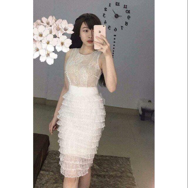 Đầm ren tầng váy ren ôm tầng thiết kế